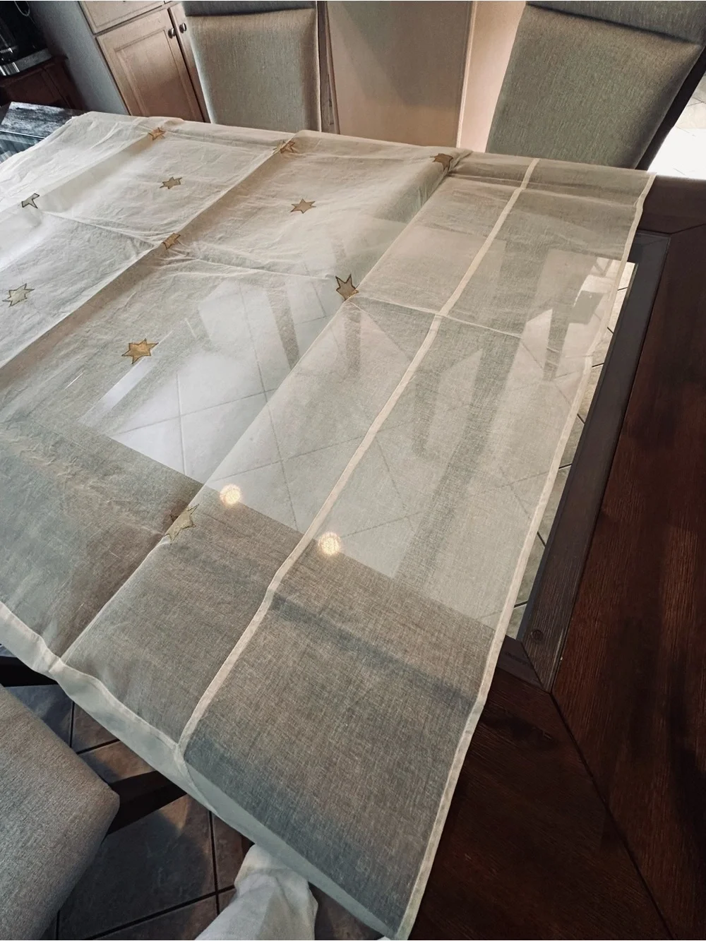Today's sale‼️ Star-Embroidered Table cloth, Ecru shade 58”x58” 100%cotton
